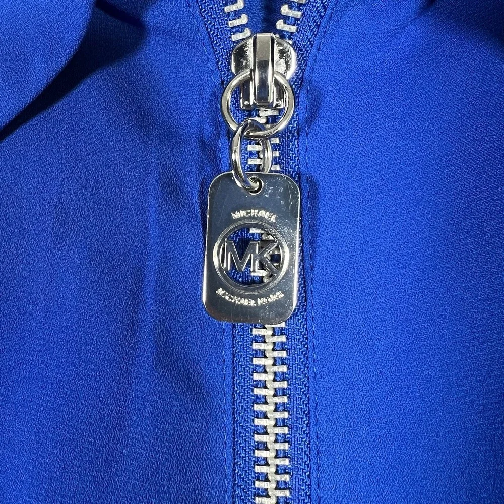 Michael Kors Women's Blue Tank Top Silver Zip‎ Small Sheer Flowy Fairy